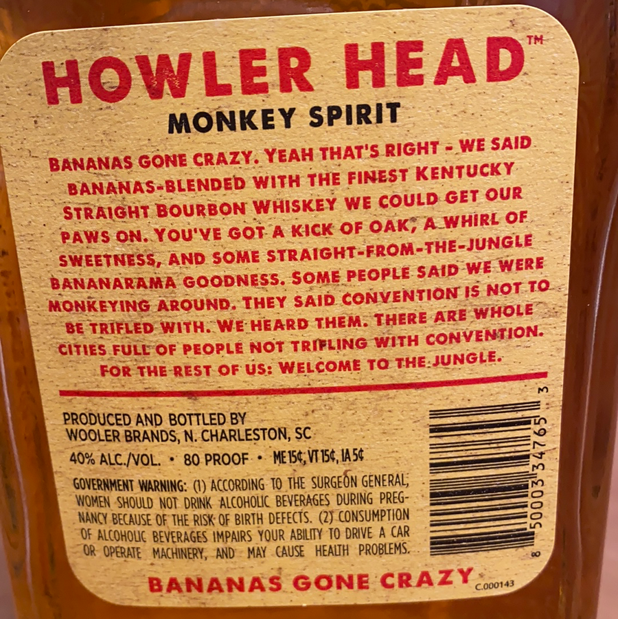 Howler Head, Banana Flavor, Kentucky Straight, Bourbon, Whiskey, 750mL