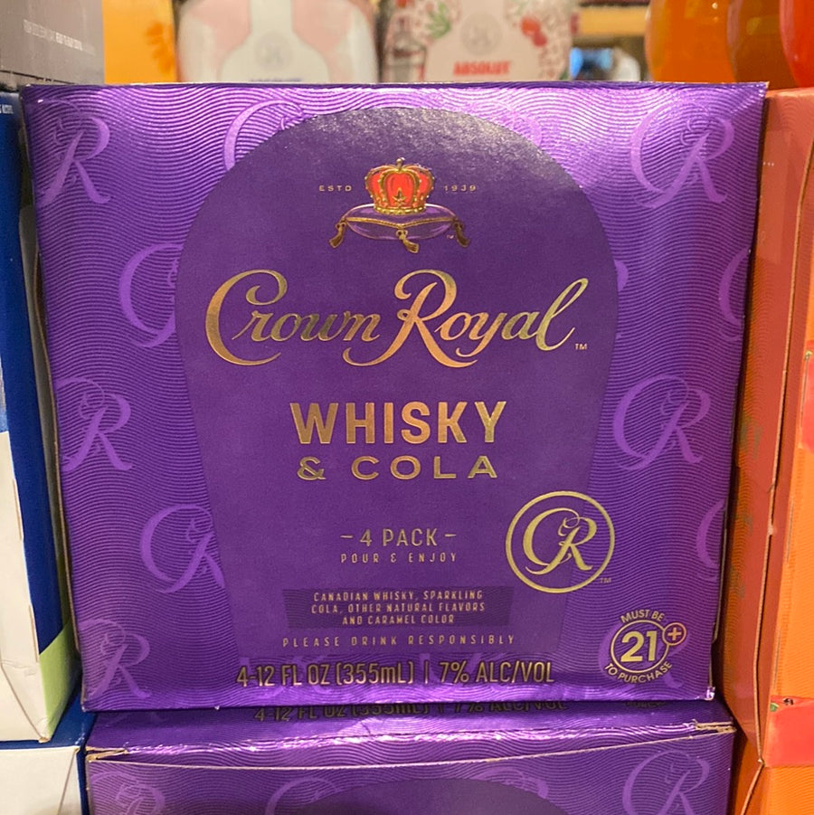 Crown Royal, Whisky and Cola, RTD, 4 pack, 12oz cans